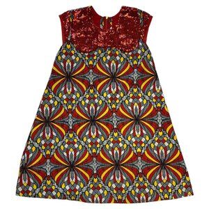 Handmade Medium A-Line Dress Multicolored Red Sequence Bow Abstract Costume READ